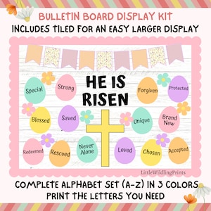 Biblical Affirmation Bulletin Board Kit He is Risen Resurrection Bulletin Board Jesus Easter Eggs Class