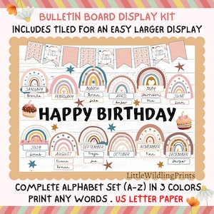 Boho Birthday Bulletin Board Rainbow Classroom Birthday Display Printable Custom Words