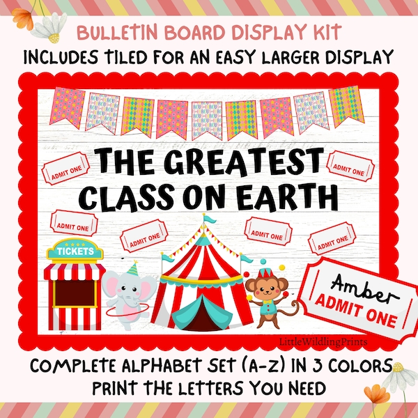 Circus Carnival Class Bulletin Board Kit, Back To School Class Display, Ticket Name Tags Greatest Class