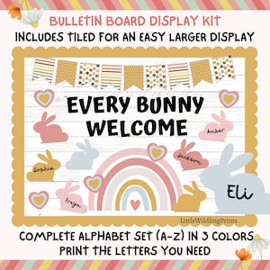 Happy Easter Bulletin Board Kit, April Bunny Spring Classroom Bulletin Rabbit Class Names