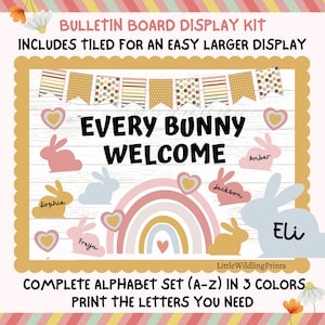 Happy Easter Bulletin Board Kit, April Bunny Spring Classroom Bulletin Rabbit Class Names