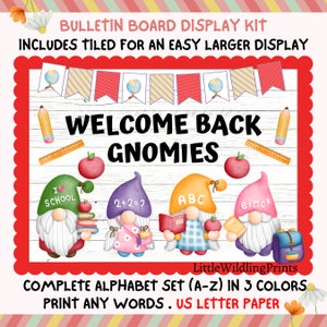 Back To School Gnomes Bulletin Board Welcome Back Gnomies Display Kit Custom Any Words Printable Classroom Decor Door Kit New Grade Teacher