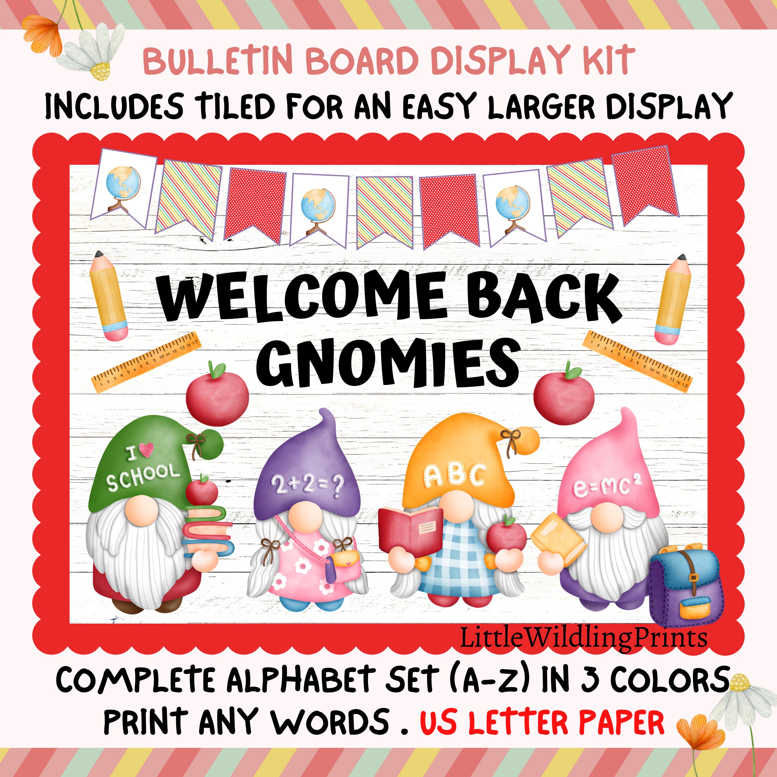 Back To School Gnomes Bulletin Board Welcome Back Gnomies Display Kit Custom Any Words Printable Classroom Decor Door Kit New Grade Teacher
