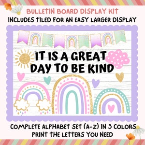 Kindness Matters Bulletin Board, Pastel Glitter Rainbow Display Kit, Growth Mindset, Custom Words Printable, Classroom Door Kit