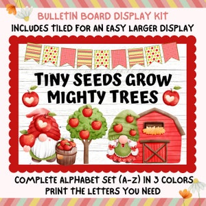 Apple Back To School Gnomes Bulletin Board Welcome Gnomies Fall Seeds Trees Display Kit Custom Words Printable Classroom Decor Door Kit