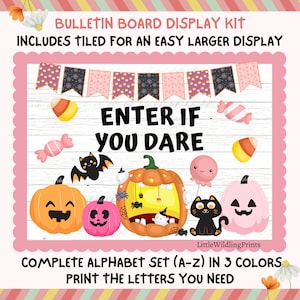 Boho Halloween, Pink Pumpkin, Candy Cat, Bulletin Board Kit