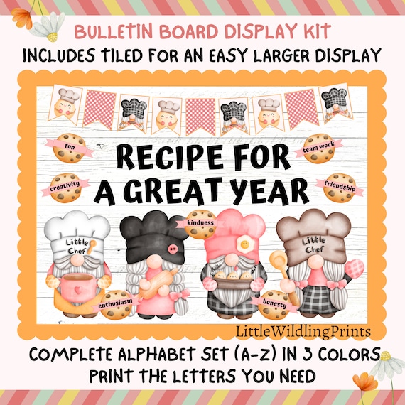 Baking Gnomes Bulletin Board Kit, Welcome Back To School Bulletin, Cooking Recipe Cookie Bulletin, September Bulletin