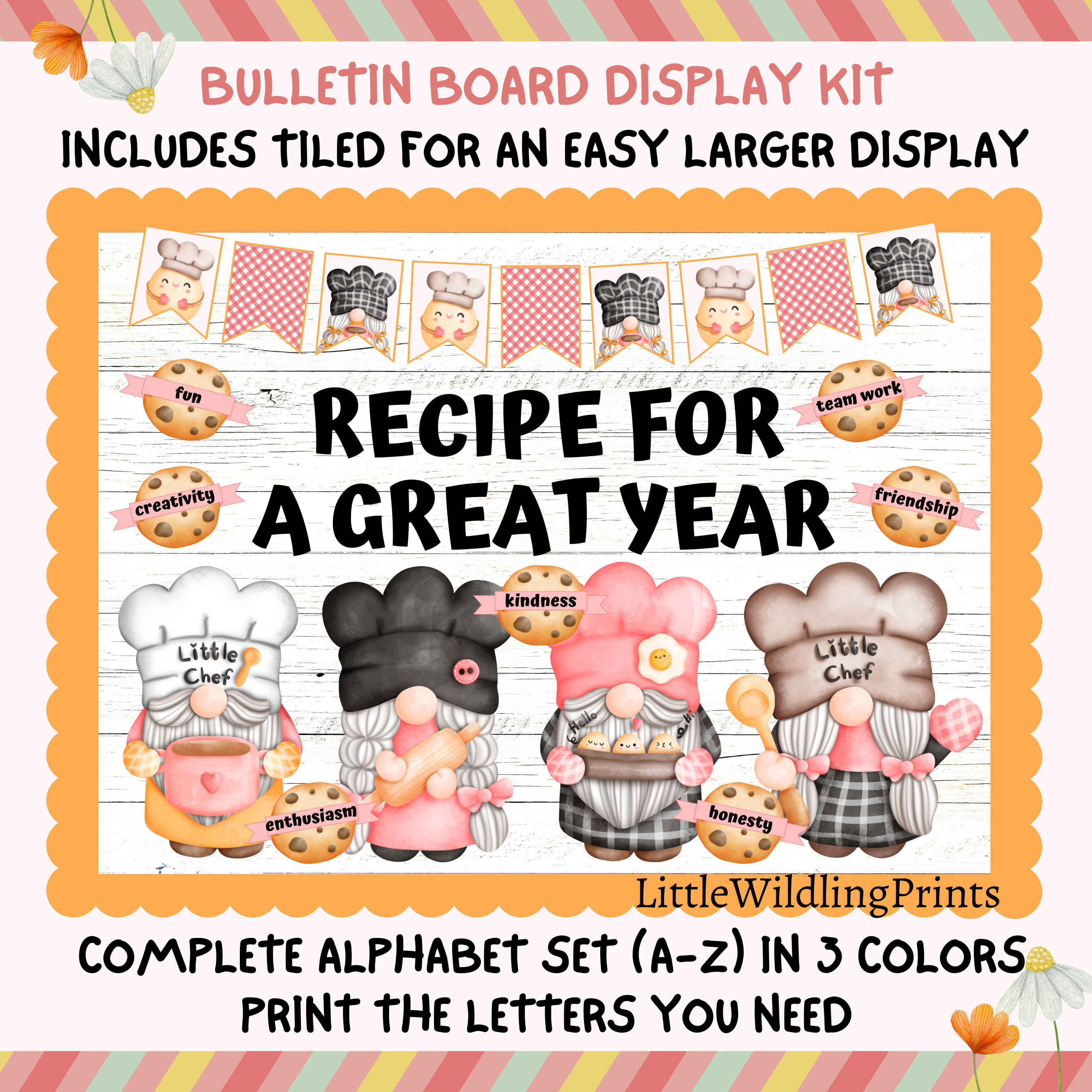 Baking Gnomes Bulletin Board Kit, Welcome Back To School Bulletin, Cooking Recipe Cookie Bulletin, September Bulletin