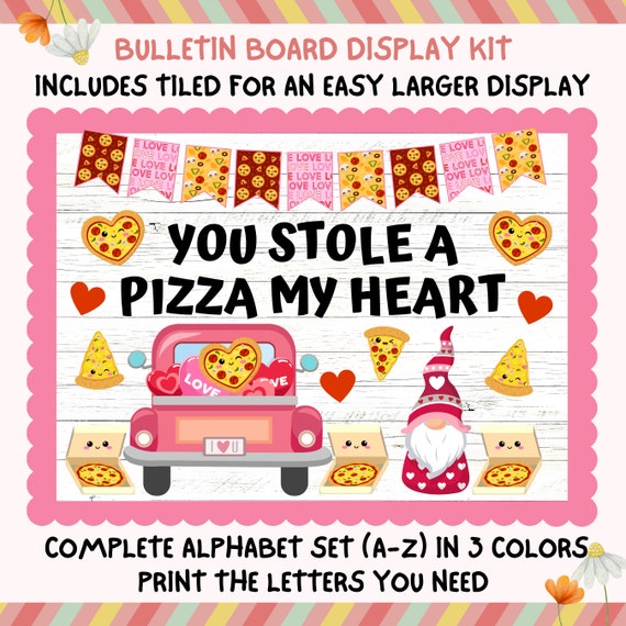 Valentinstag-Pinnwand-Dekoration Pizza-Thema – Mit 72 Ausschnitten & Bordüren, Für Zuhause & Schule