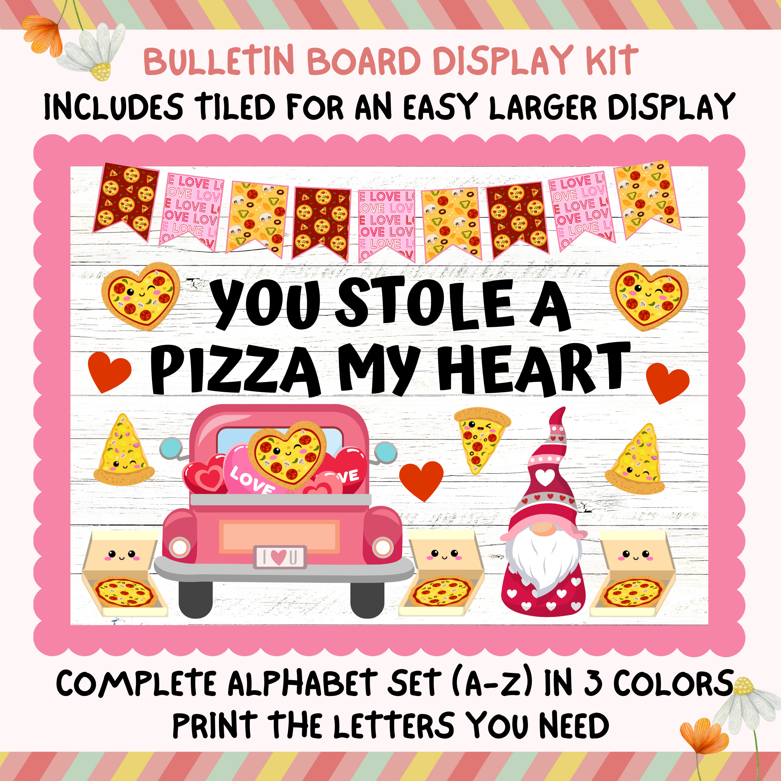 Valentinstag-Pinnwand-Dekoration Pizza-Thema – Mit 72 Ausschnitten & Bordüren, Für Zuhause & Schule