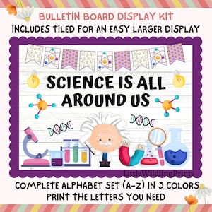 Science Bulletin Board Subject Scientist Experiment Display Kit Custom Any Words Printable Classroom Decor Door Kit