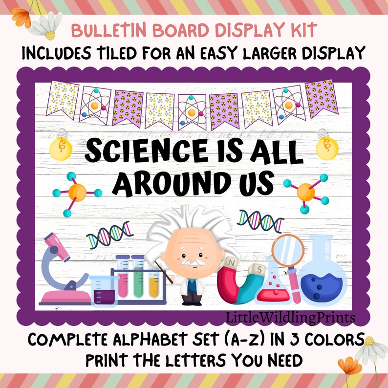 Science Bulletin Board Subject Scientist Experiment Display Kit Custom Any Words Printable Classroom Decor Door Kit image 1