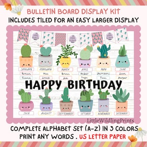 Birthday Cactus Bulletin Board - Plants Succulents Garden Cacti Classroom Birthday Display Kit - Teacher Classroom Printable - Custom Words