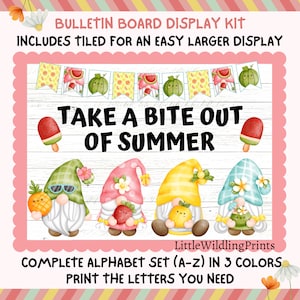 Sweet Fruit Summer Gnomes Bulletin Board Display Kit Custom Any Words Printable Classroom Decor Door Kit June July August