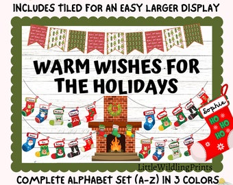 Christmas, Warm Wishes, Stocking, December, Fireplace, Class Names, Bulletin Board Kit