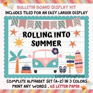 Rolling Into Summer Bulletin Board Camper Van Display Kit Custom Any Words Printable Classroom Decor Door Kit June July August