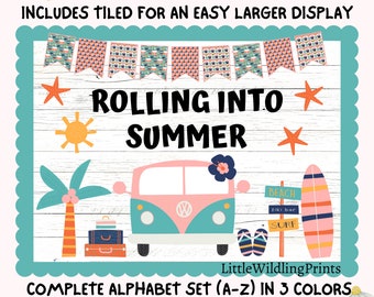 Rolling Into Summer Bulletin Board Camper Van Display Kit Custom Any Words Printable Classroom Decor Door Kit June July August