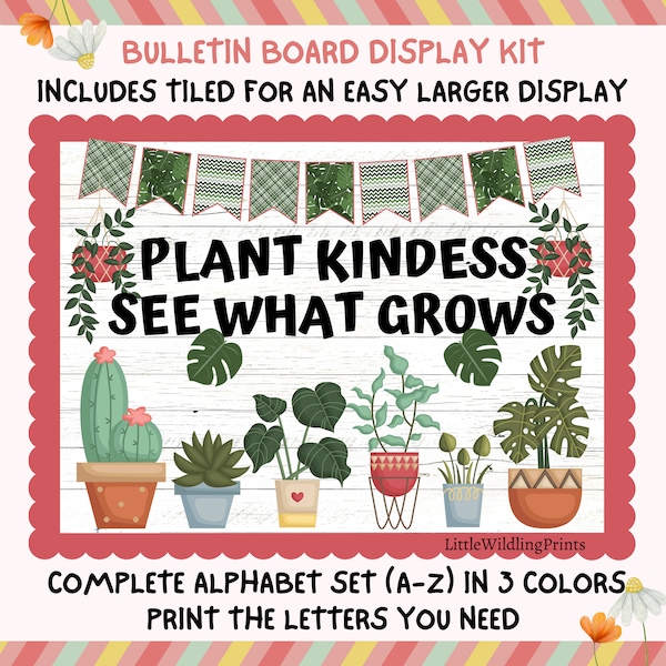 Kit de tablón de anuncios de plantas suculentas, crecer juntos bondad vegetal, boletín de regreso a la escuela