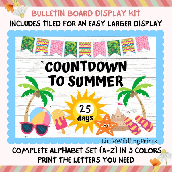 Kit de tableau d'affichage compte à rebours d'été, tableau d'affichage de fin d'année, bulletin de plage de vacances
