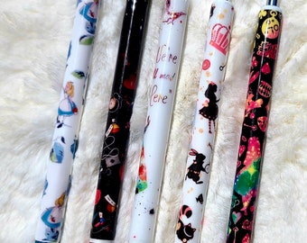 Alice in Wonderland| Disney Princess Custom Pen| Glitter Pen| Refillable Pen| Custom Design| Gel Pen| Mad Hatter| Tea Party|