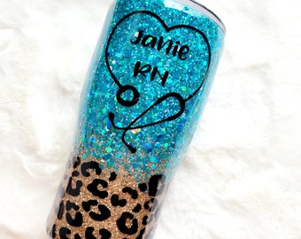 RN Tumbler| Leopard print | Chunky Glitter Tumbler| Tumbler| Custom Cup| Customizable Tumbler| Nurse Tumbler|