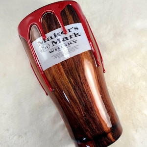 Maker&#39;s Mark Tumbler| Red Drip Tumbler| Custom Cup| Wood color Custom Cup| Personalized Gift| Whiskey|
