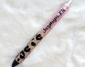 Cheetah Print Custom Pen| Ombre Glitter| Glitter Pen|  Refillable Pen| Custom Design| Gel Pen| RN