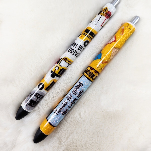School Bus Driver Custom Pen| Glitter Pen|  Refillable Pen| Custom Design| Gel Pen| Teacher pen| School gift