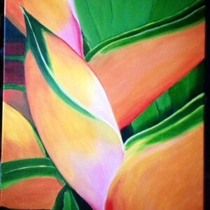 flor tropical, pintura acrílica, impressão 8x10, dupla camada 11x14, pintura havaiana