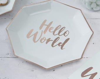 Hello World plates made of mint and copper cardboard