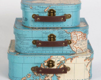 The set of 3 world map suitcases