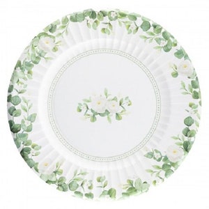 Les 8 assiettes en carton compostable romantique green 33cm