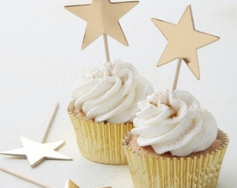 10 gold star cupcake picks for Christmas cake decoration