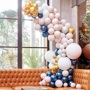 Kit Arche Ballon Bleu Orange, 142Pièces Guirlande Ballons Mat Bleu