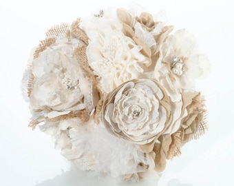Burlap bridal bouquet and fabric flowers