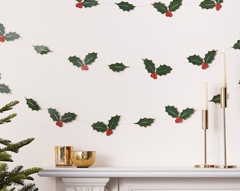 The red and green holly decoration garland for Christmas 5m long