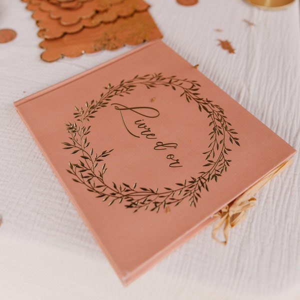 Le livre d'or terracotta brindilles dorées pour mariage , baptême, communion