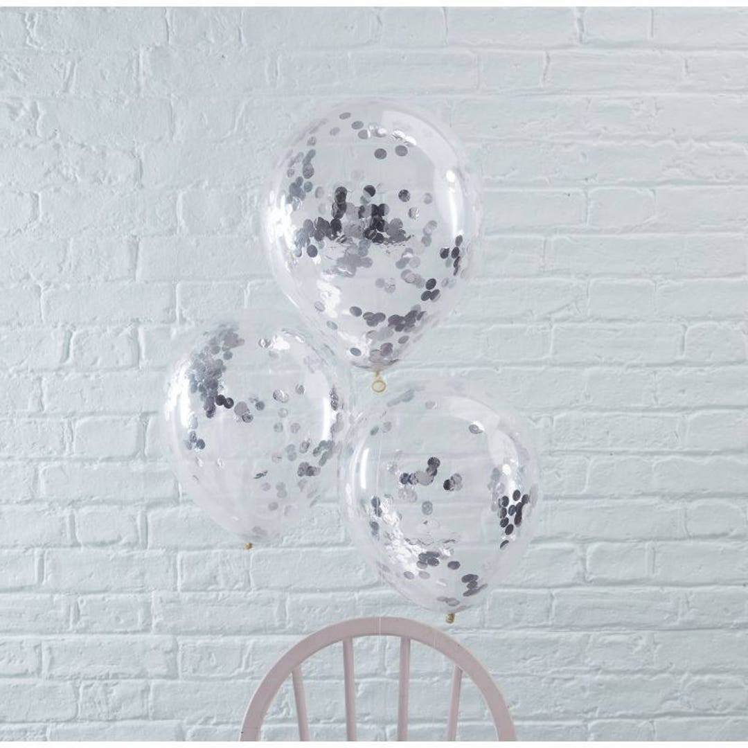 The 5 Silver Confetti Balloons Etsy