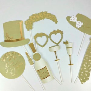 The sage green and gold photoboth kit for wedding entertainment