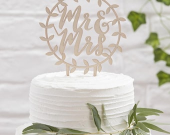 Pic à gateau "Mr & Mrs" en bois brut pour décoration pièce montée