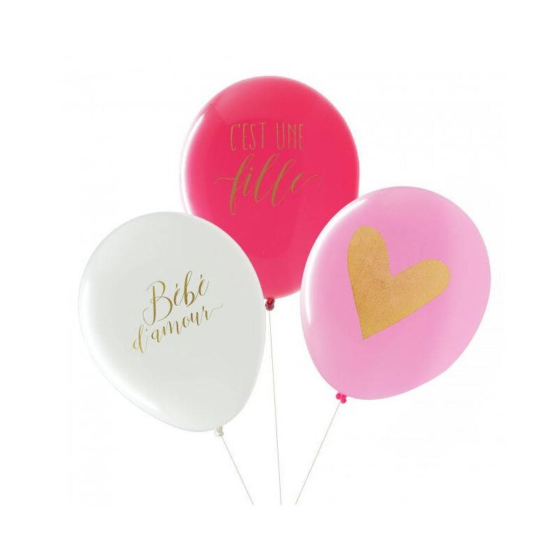 The baby shower balloons girl color pink and gold latex by 3 Etsy