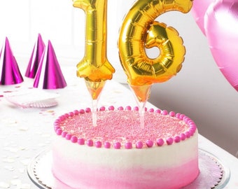 The kit mini golden balloons number from 0 to 9 / Cake decoration or table numbers