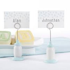 Les 6 marque place biberon bleu / Baptême garçon / Baby shower