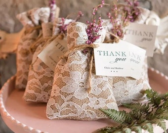 The 12 lace burlap dragee pouches