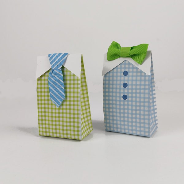 Les 2 boites à dragées assortis cravate bleu noeud papillon vert/ Baby shower/ baptême