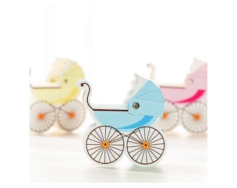 Pram boxes available in blue or pink