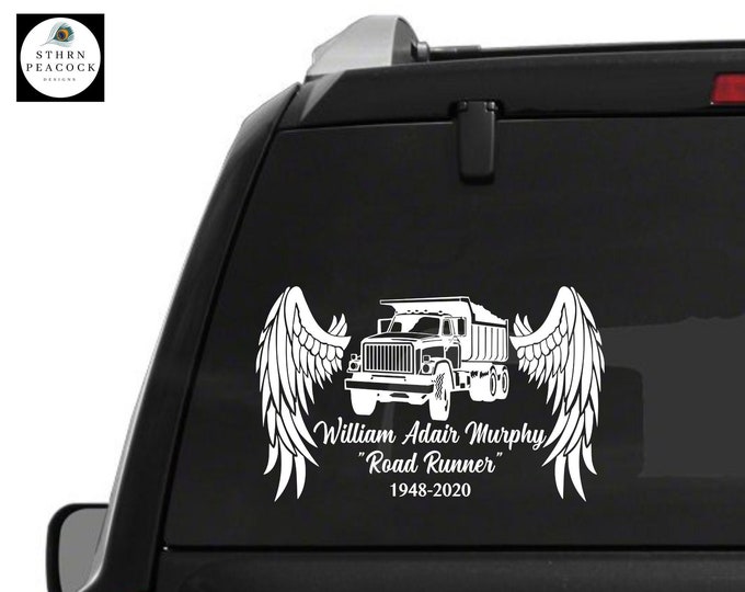 In Loving Memory Truck Driver Wings Window Decal / Dump Truck Driver Memorial Sticker / Memorial Wings / Free Shipping