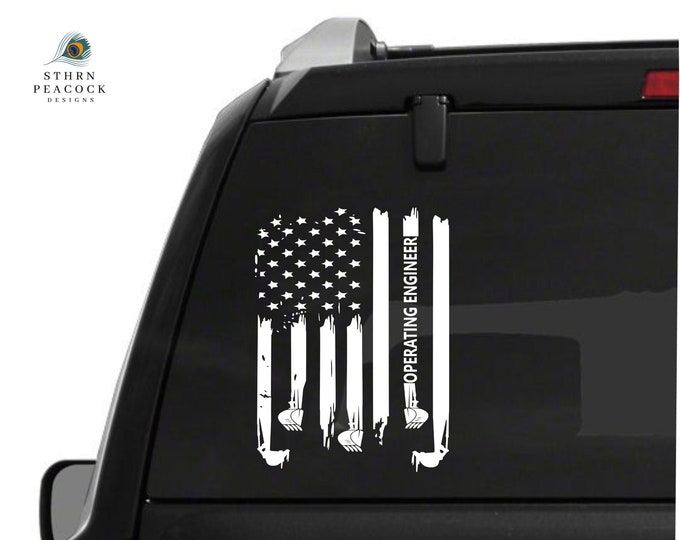 Operator Engineer American Flag Decal Sticker / Heavy Equipment Operator American Flag Decal