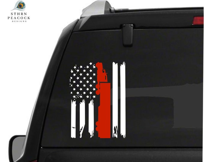 Truck Driver American Flag Vinyl Decal Window Sticker / American Heavy Haul Flag / Trucker Flag / Semi Truck American Flag Decal