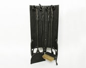 5-Piece Fireplace Tool Set stand, poker, brush, shovel and tongs. Wrought Iron fire tool set Rope design